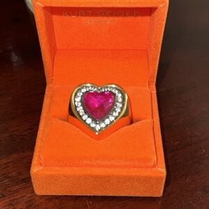 Kurt Geiger Gold Ring with Pink Heart Gemstone and Crystal Halo